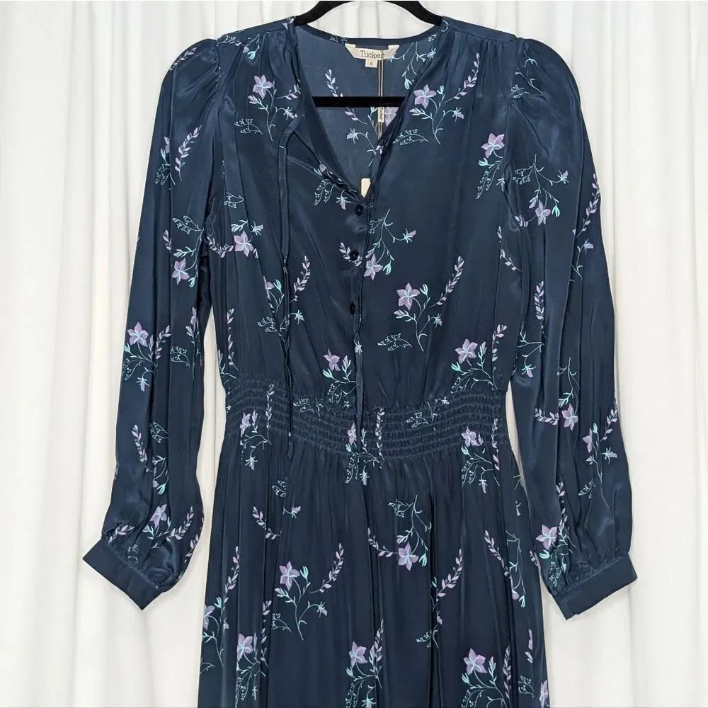 Tucker Juliette Dress Midnight Wildflowers in Crepe de Chine Floral Silk Midi